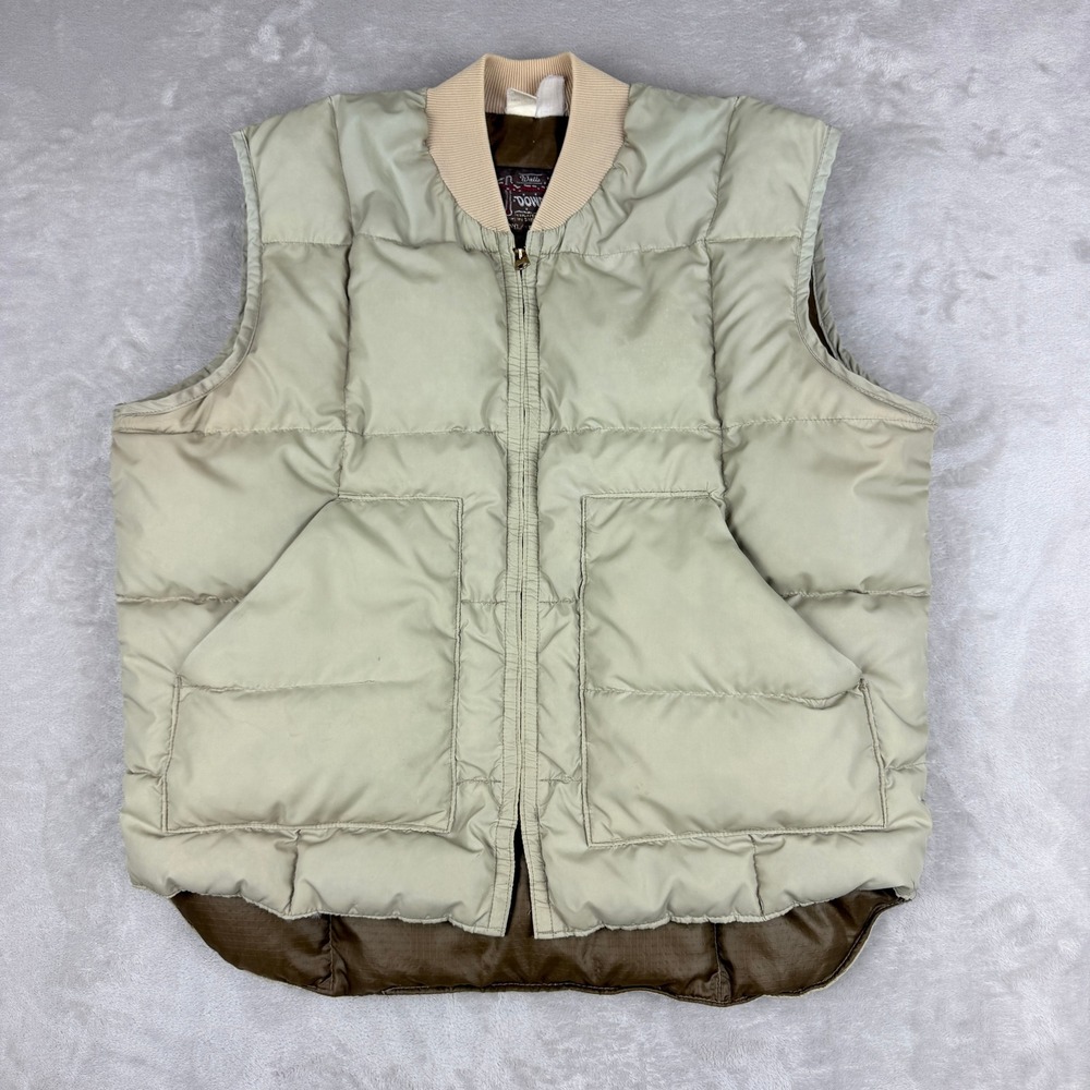 Vintage Walls Blizzard-Proof Down Puffer Vest Mens L Beige Quilted Warm USA 80s